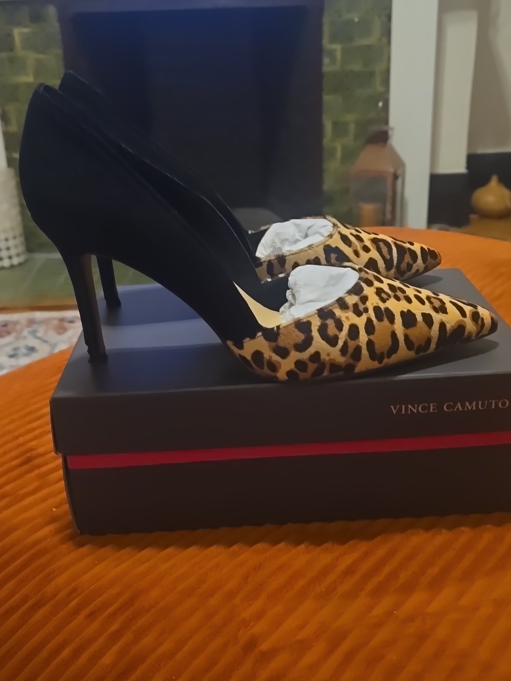 Vince Camuto Leopard-Print Pointed Toe Pumps in Natural and Black.
